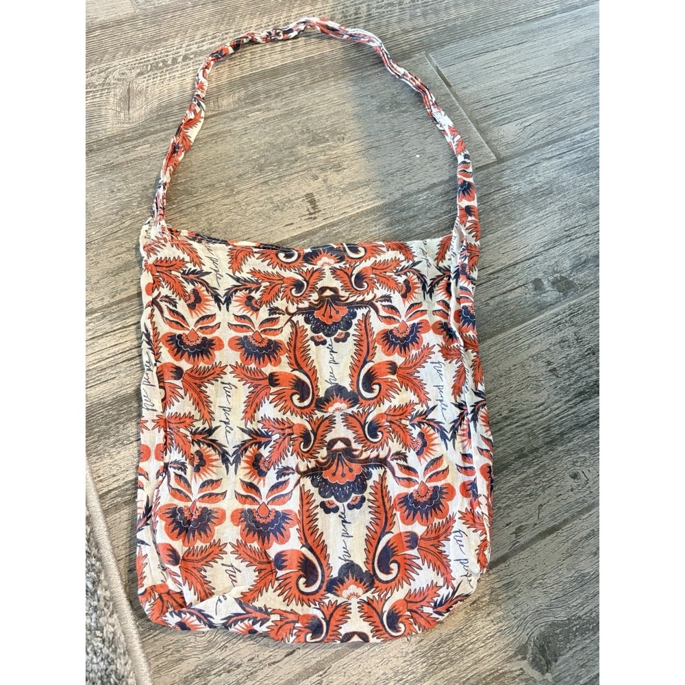 Free People Gauze Floral Shopping‎ Tote Shoulder Bag Orange Navy Boho Beach